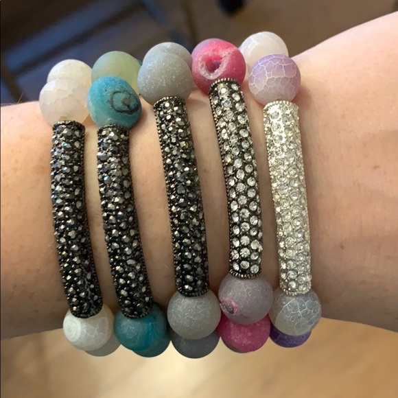 Agate druzy stone beaded stretch bracelet - Picture 6 of 8